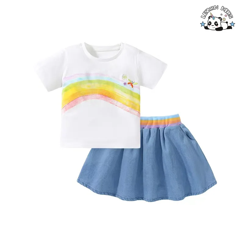 LEZONKIDS - Wholesale Customization Cute rainbow Flower Printing  Girls Clothing Sets for Summer